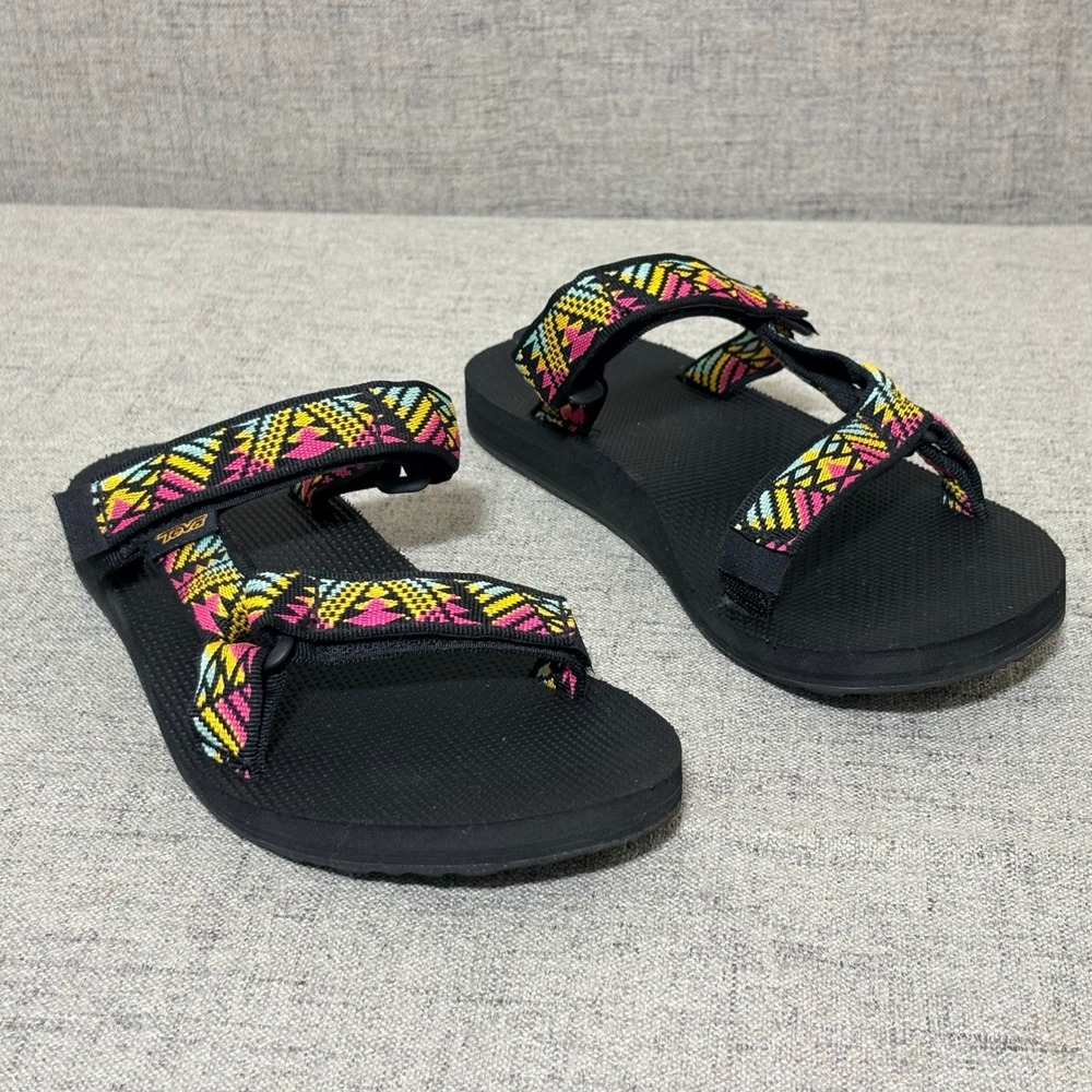 Teva Original Universal Sandals Women 9 Black Multi Geometric Strappy Sport - Picture 2 of 6